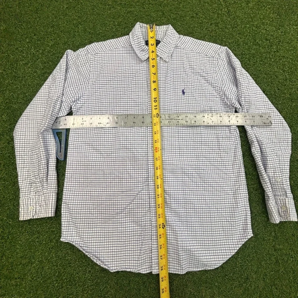 Ralph Lauren Boys Size 18 Blue White Check Long Sleeve Button Down Shirt Cotton